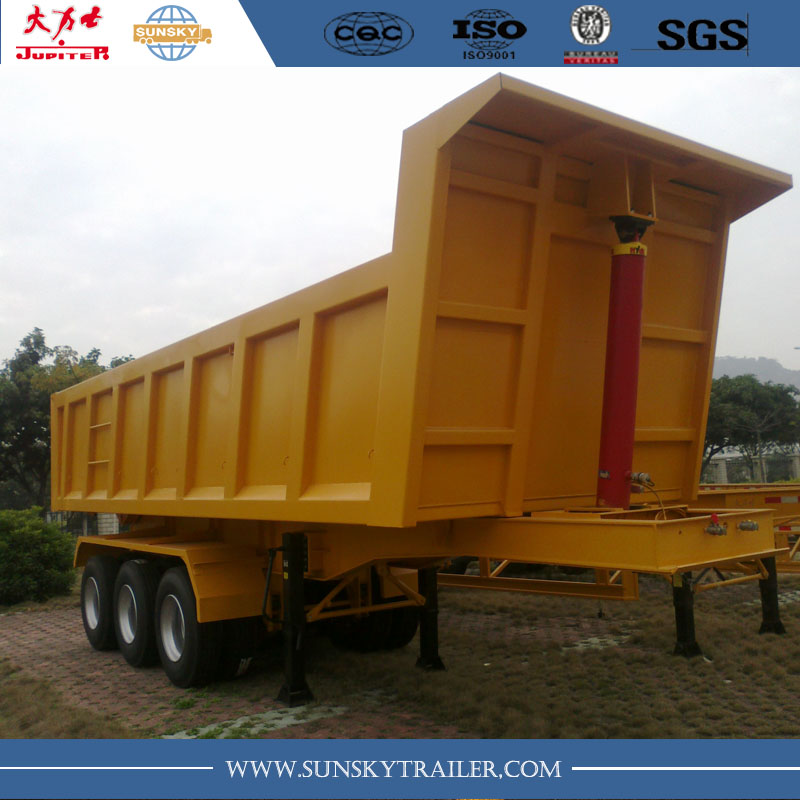 Popular 27 CBM square shaped 3 axles tipping trailer in Kenya for sale to transport container and mines stones